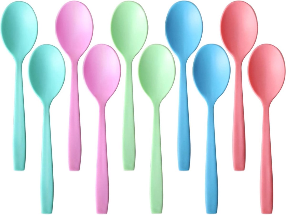 Herbruikbare Plastic Lepels - 10 Stuks, Geschikt voor Eieren en Desserts, Makkelijk Schoon te Maken, Stapelbaar en Ideaal voor Feesten en Dagelijks Gebruik, Multicolor