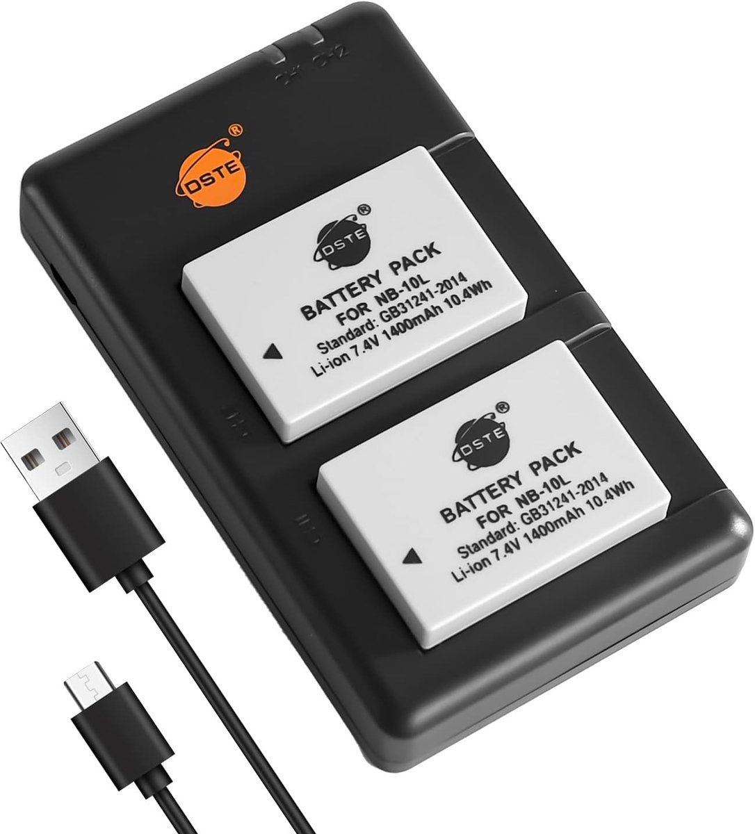 DSTE 2PCS NB-10L NB10L (1400mAh/7.4V) Battery Charger Compatible with Canon PowerShot G1 X, G15, G16, SX40 HS, SX50 HS - ShopVlot