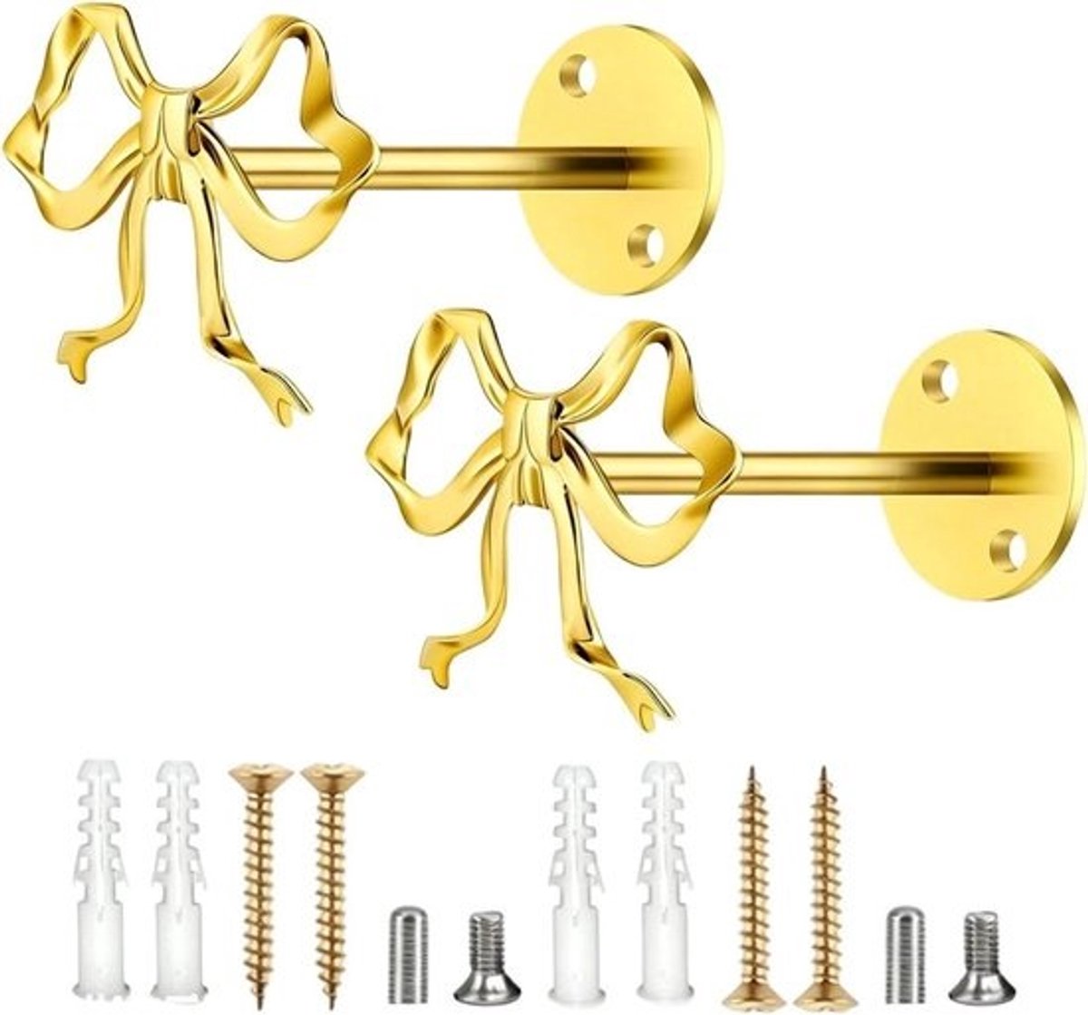 Set gordijnhouders - Metalen bevestiging - Om gordijnen stijlvol - op hun plaats te houden - Strikvormig ontwerp - 2 stuks - Goud