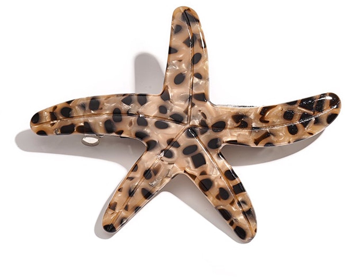 Haarclip met Zeestermotief - Dagelijkse Accessoires - Imitatieacetaat - Khaki - Goudlief.nl