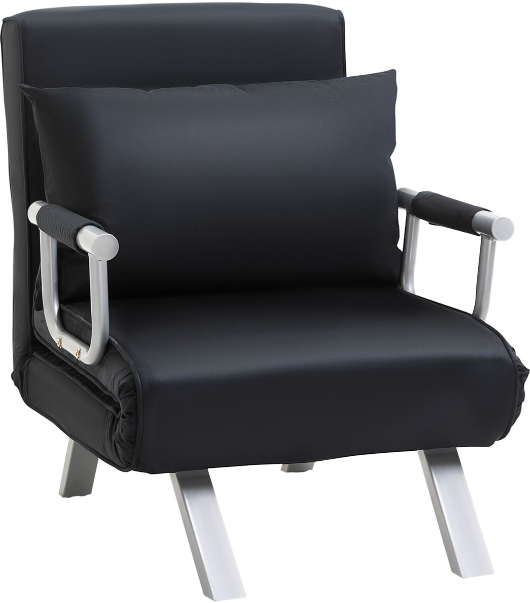 Homona Slaapfauteuil - Met 5 standen verstelbare rugleuning en kussen - 65 x 69 x 80 cm - Zwart
