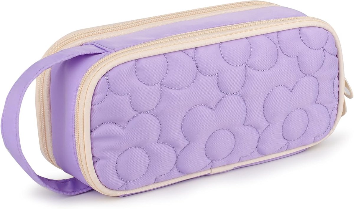 SnelShoppen - Prachtige Bloemige Pennenhouder voor Meisjes en Vrouwen, Gevoerde Etui met 2 Compartimenten, Grote Capaciteit voor School en Kantoor, Pa
