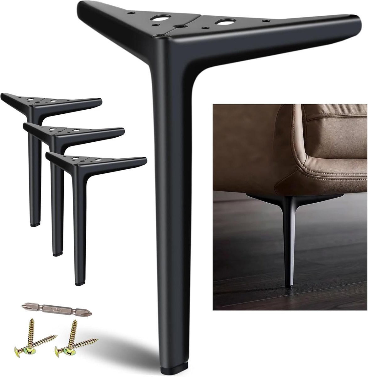 SnelShoppen - Black Furniture Legs 25cm, Set van 4 Stalen Meubelpoten, Modern DIY, Korte Poten voor Kast, Bedside Table, Sofa, Corrosiebestendig, Zwar