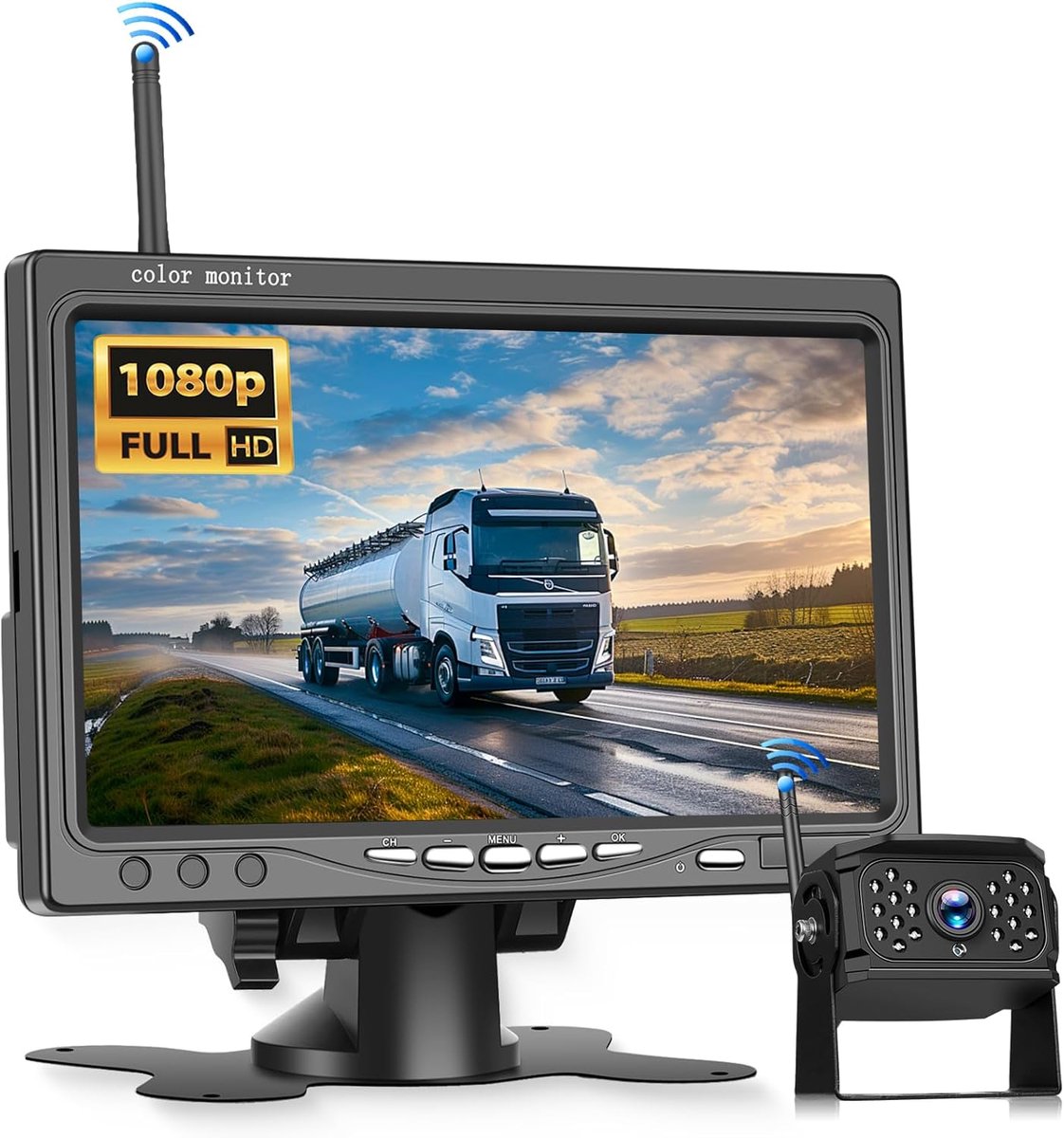 SnelShoppen - Draadloze IPS HD 7 inch Achteruitrijcamera Kit met 1 Camera, IP68 Waterdicht, Nachtzicht, Supergroothoek voor Vrachtwagen, Caravan, 12-3