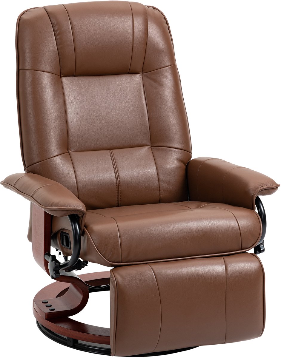 Homona Relaxfauteuil - Met verstelbare rugleuning en voetensteun - 360° draaibaar - Kunstleer - 78 x 87 x 100 cm - Bruin