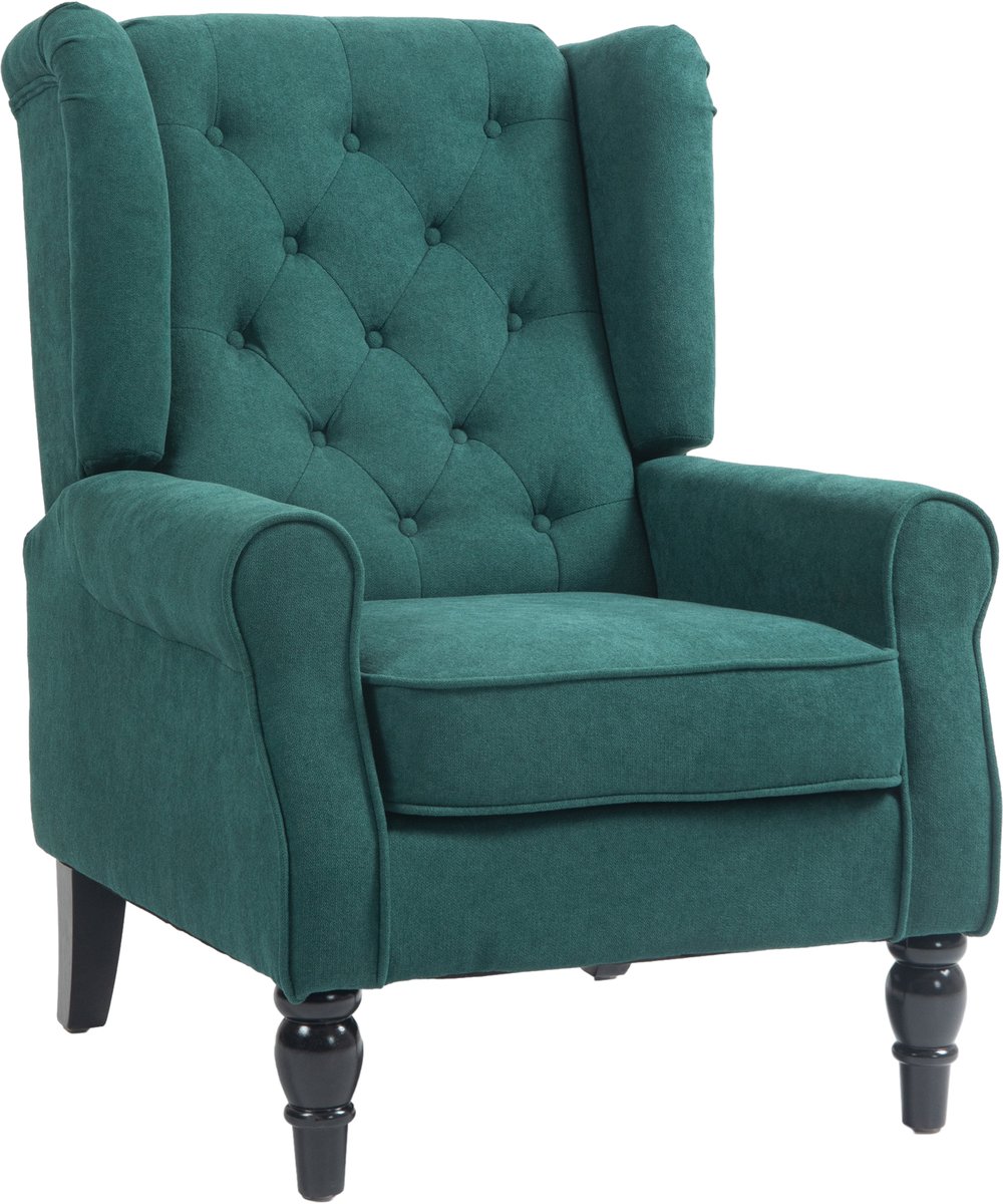 Homona Oorfauteuil - Met knoopdetails en houten poten - 74 x 86 x 102 cm - Donkergroen