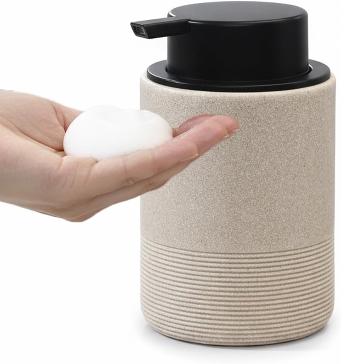 SnelShoppen - Luxe Resin Foaming Soap Dispenser - Herbruikbare, Lekvrije Handzeep Dispenser met Pomp - Beige, Perfect voor Badkamer, Keuken & Aanrecht