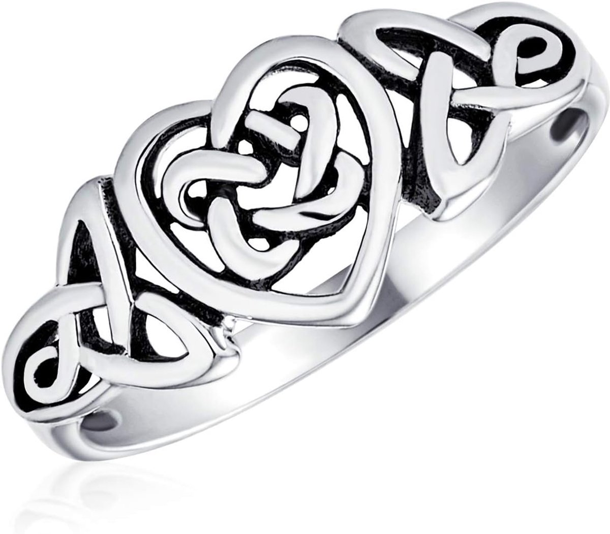 Liefde hart Keltisch knoop oneindigheid vertrouwenring voor dames geoxideerd zilver 1 mm band