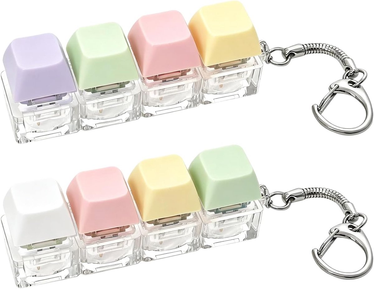 Set van 2 anti-stress-toetsenbord met 4 toetsen, sleutelhanger Fidget Toy voor het verlichten van angst, mechanisch mini-toetsenbord voor stressvermindering, in macaron- en Morandi-kleuren