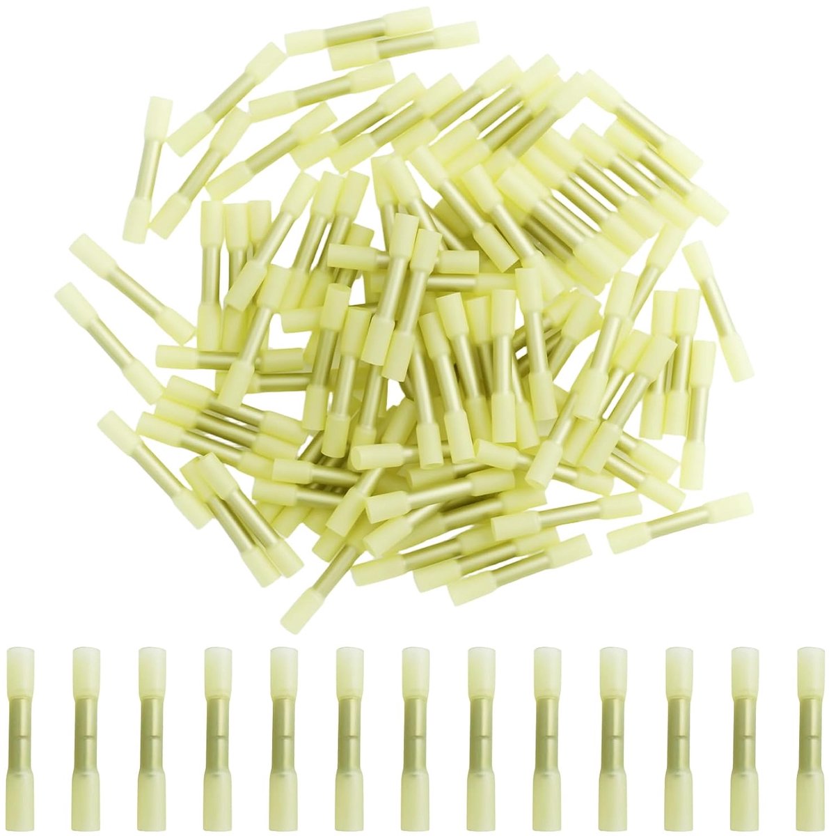100 stuks krimpverbinders, waterdicht, 26-22 AWG, krimpverbinders met krimpkous, kabelverbinder, geïsoleerde gele kabelverbinders, autokrimpverbinders, voor kabelverbinding