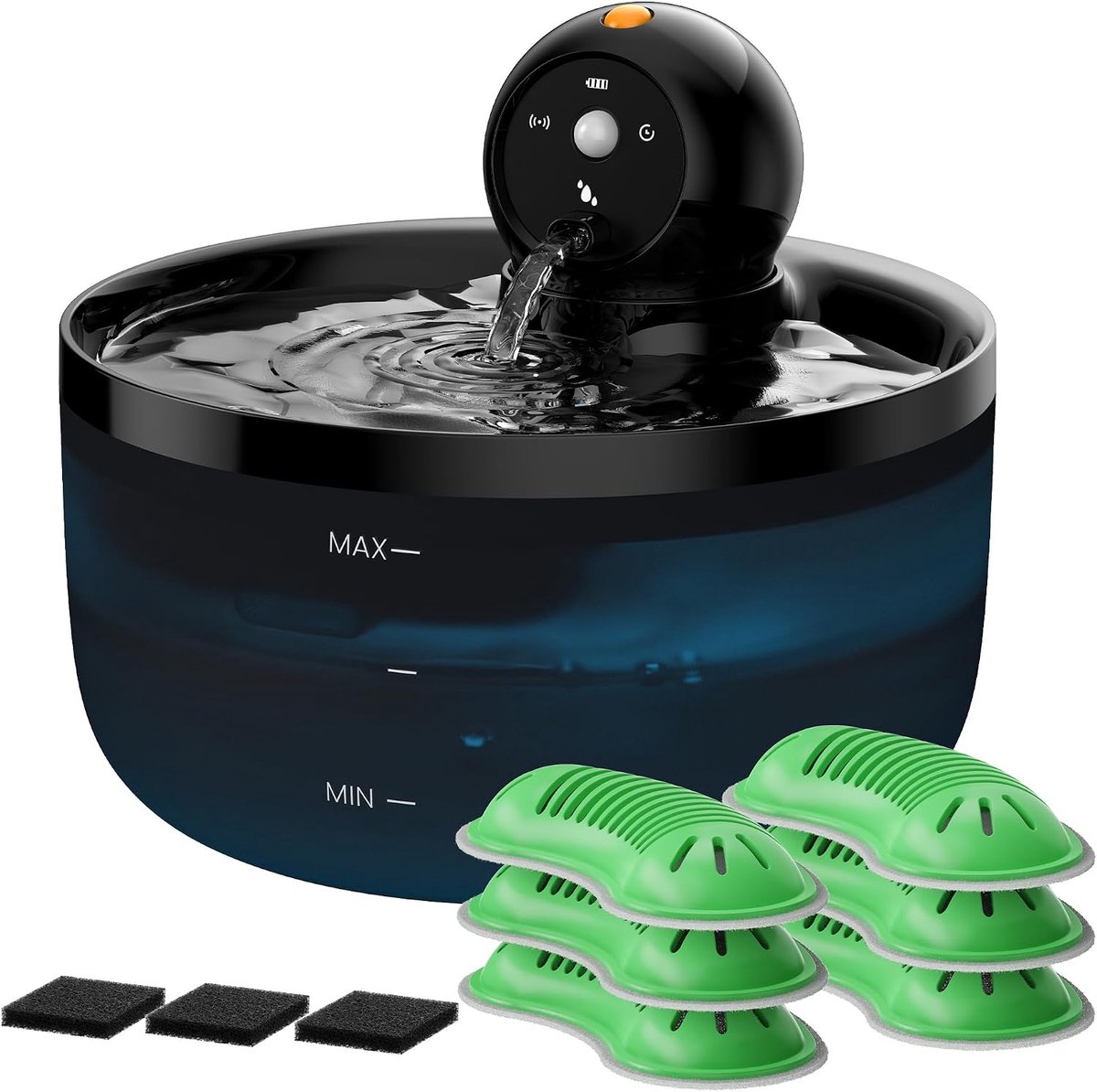 Drinkfontein voor katten draadloze waterfontein voor katten: kattenfontein met bewegingsmelder - drinkfontein honden batterij met sensor - waterdispenser kat met 6 koolfilters + 3 sponzen - zwart