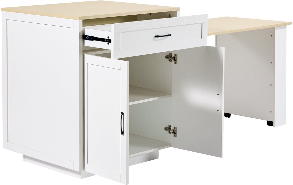 Merax Uitschuifbaar Keukeneiland met Opbergruimte - Bartafel en Keukentrolley op Wielen - Wit - 133-202 x 70 x 93,5 cm