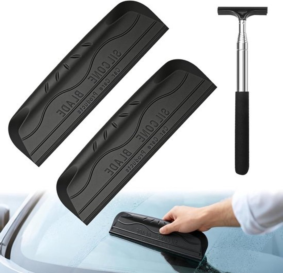 Set van 2 autotrekkers - Autoraamtrekker met siliconen lip - Waterschuiver voor de auto - Raamwisser voor de auto