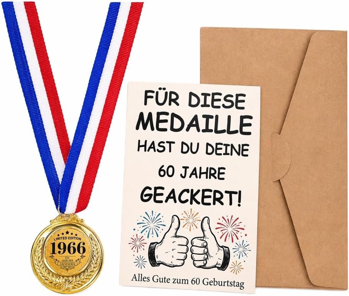 Pensioencadeau Voor Mannen En Vrouwen, Afscheidscadeau Bij Pensionering Met Medaille, Wenskaarten En Envelop, Afscheidscadeau Collega's, Verjaardagscadeaus (60e verjaardag)