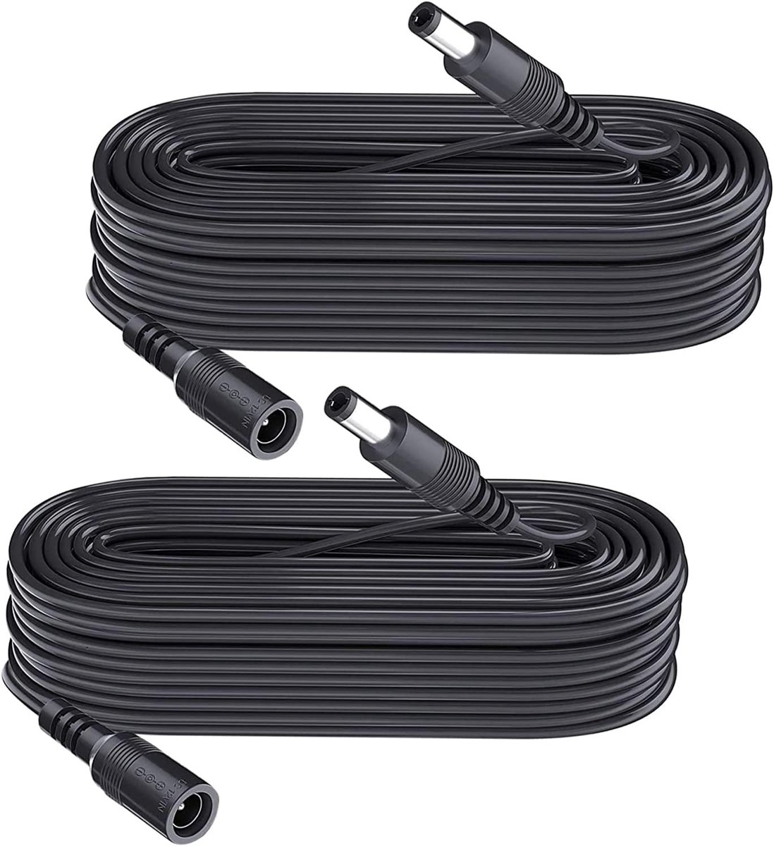 2 stuks 10 m DC verlengkabel, stekker 5,5 mm x 2,1 mm, mannelijke naar vrouwelijke stekker, DC 5V 6V 9V 12V 24V voor beveiligingscamera's, DVR, router, printer, LED-strip, zwart
