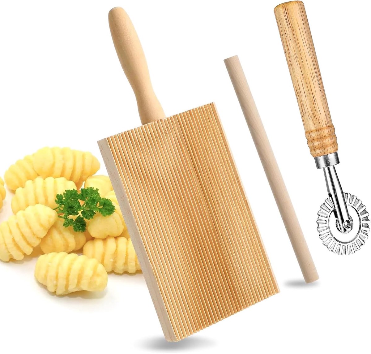 Snijplank voor pasta van hout, pasta board, gnocchi roller, houten plank voor knoedels, met deegsnijder, gnocchi pastasbord, met een groefontwerp, voor spaghetti