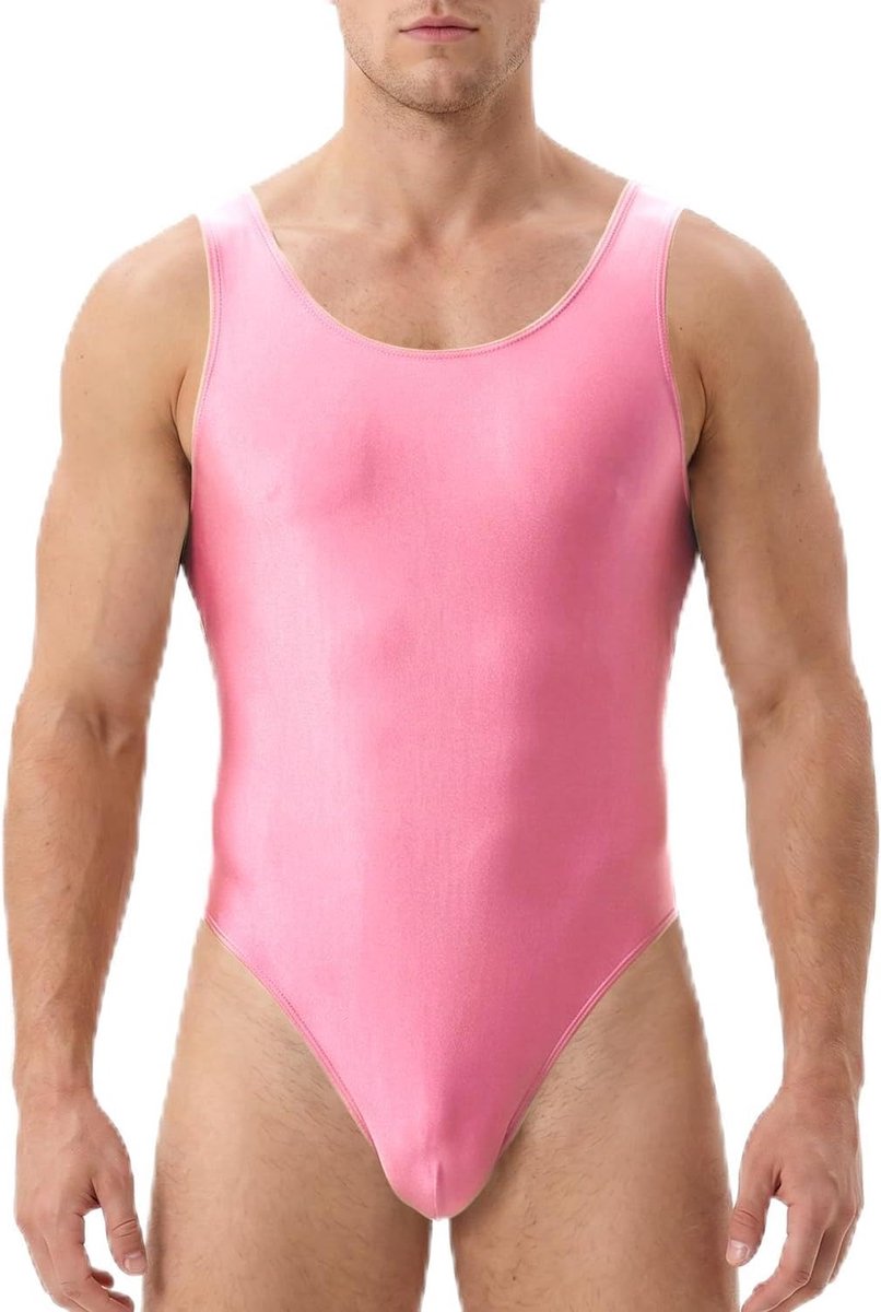 Bodysuit Glanzend Mouwloos met Lage Rug en U-Hals Hoog Uitgesneden voor Gymnastiek Zwemtraining en Performance (Roze)