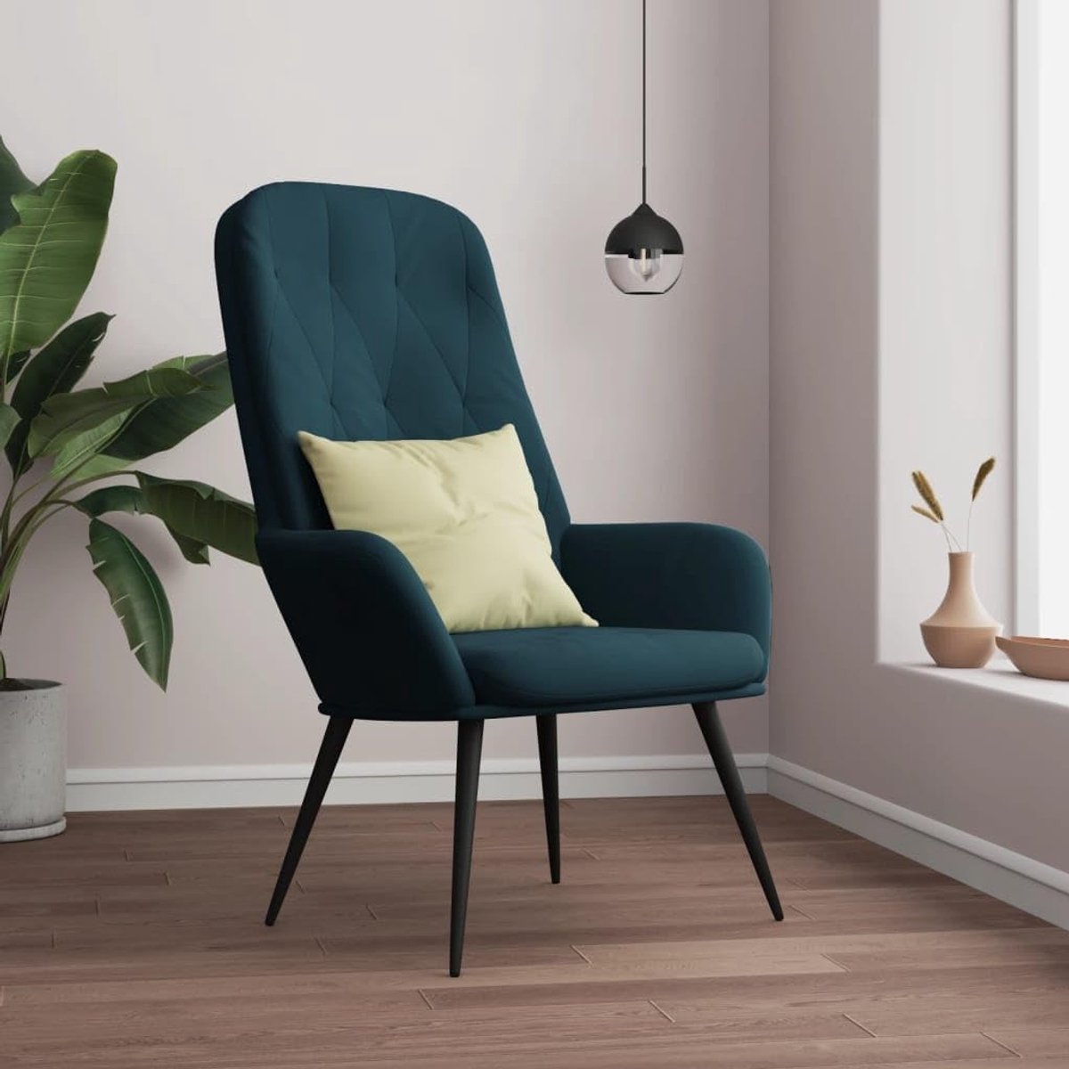 Blauw fluweel stoel make-uptafel cocktailstoel voor balkon kantoor