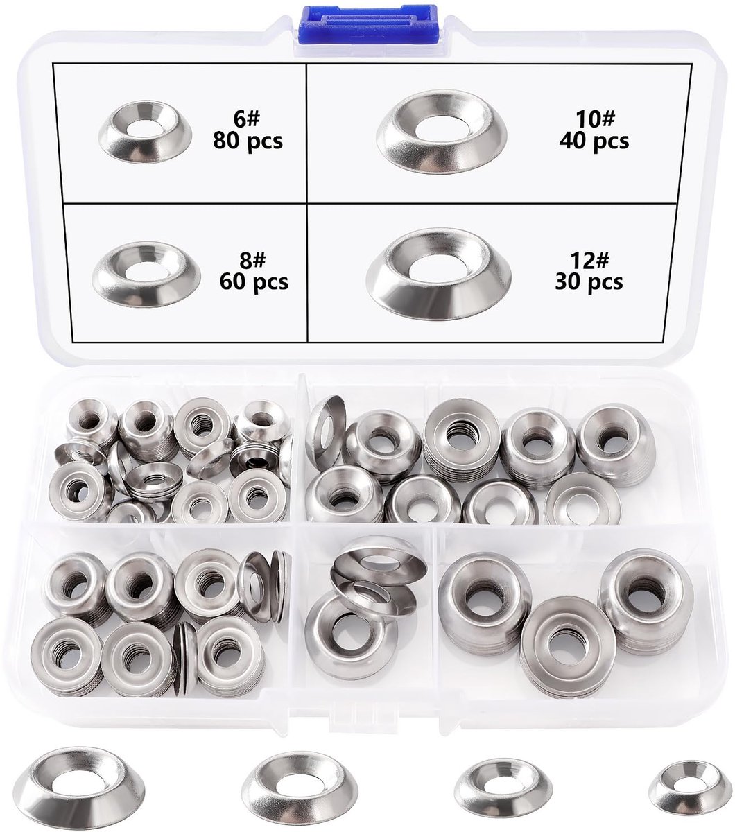 210 Stuks 6# 8# 10# 12# 304 Roestvrij Staal Verzonken Ring Set, Verzonken Afwerkringen, voor Schroeven