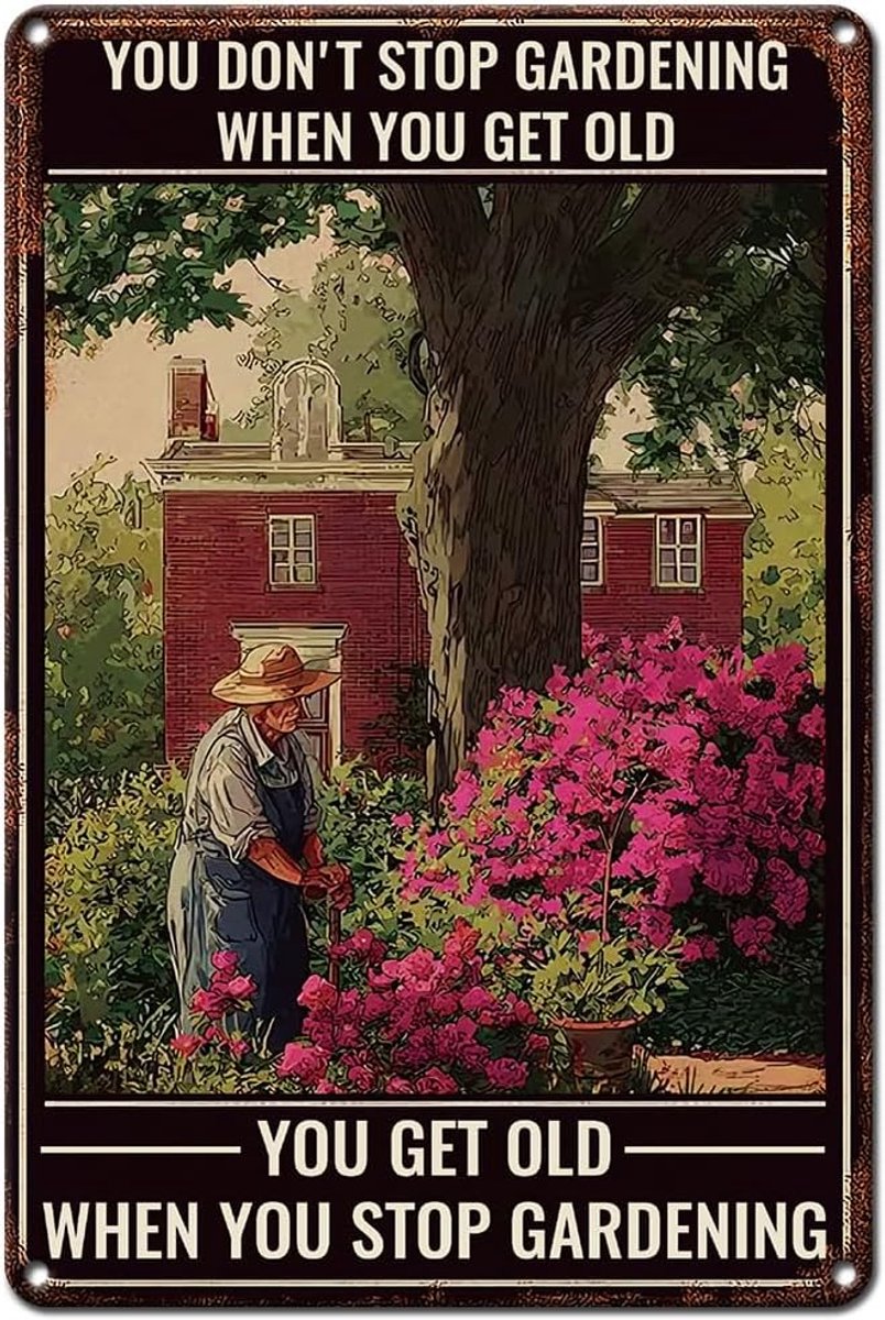 Metalen Borden Tuin Landbouw Gezellig Leven Muur Tinnen Bord Kunst Boerderij Tuin Balkon Roze Bloemen Muur Decoratief Schilderij YOU DON'T STOP GARDENING 20x30cm 1 stuk