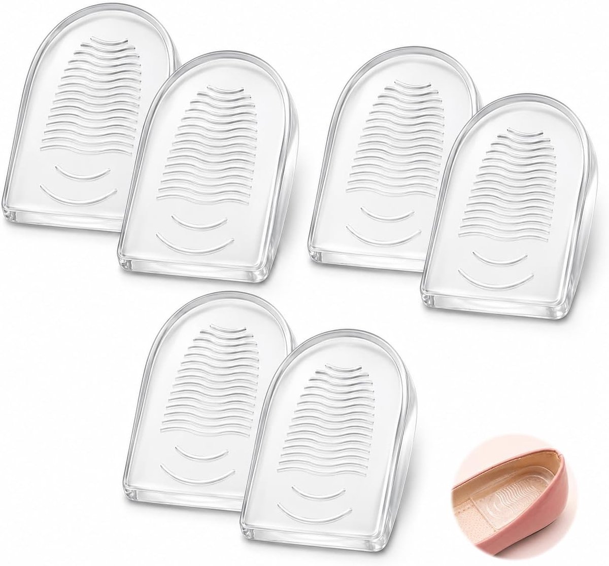 3 paar hielkussens van siliconengel, 0,5 cm, schokbestendig, ademende comfortabele inzetstukken voor schoenen, discreet dempingskussen voor dames en heren, dagelijks gebruik