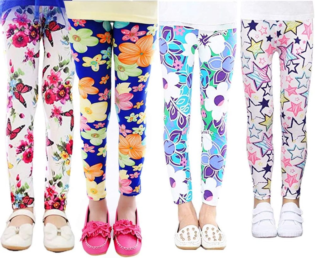 4 Pack Kids Meisjes Broek Bloemen Patroon Stretch Leggings (2-13Years)