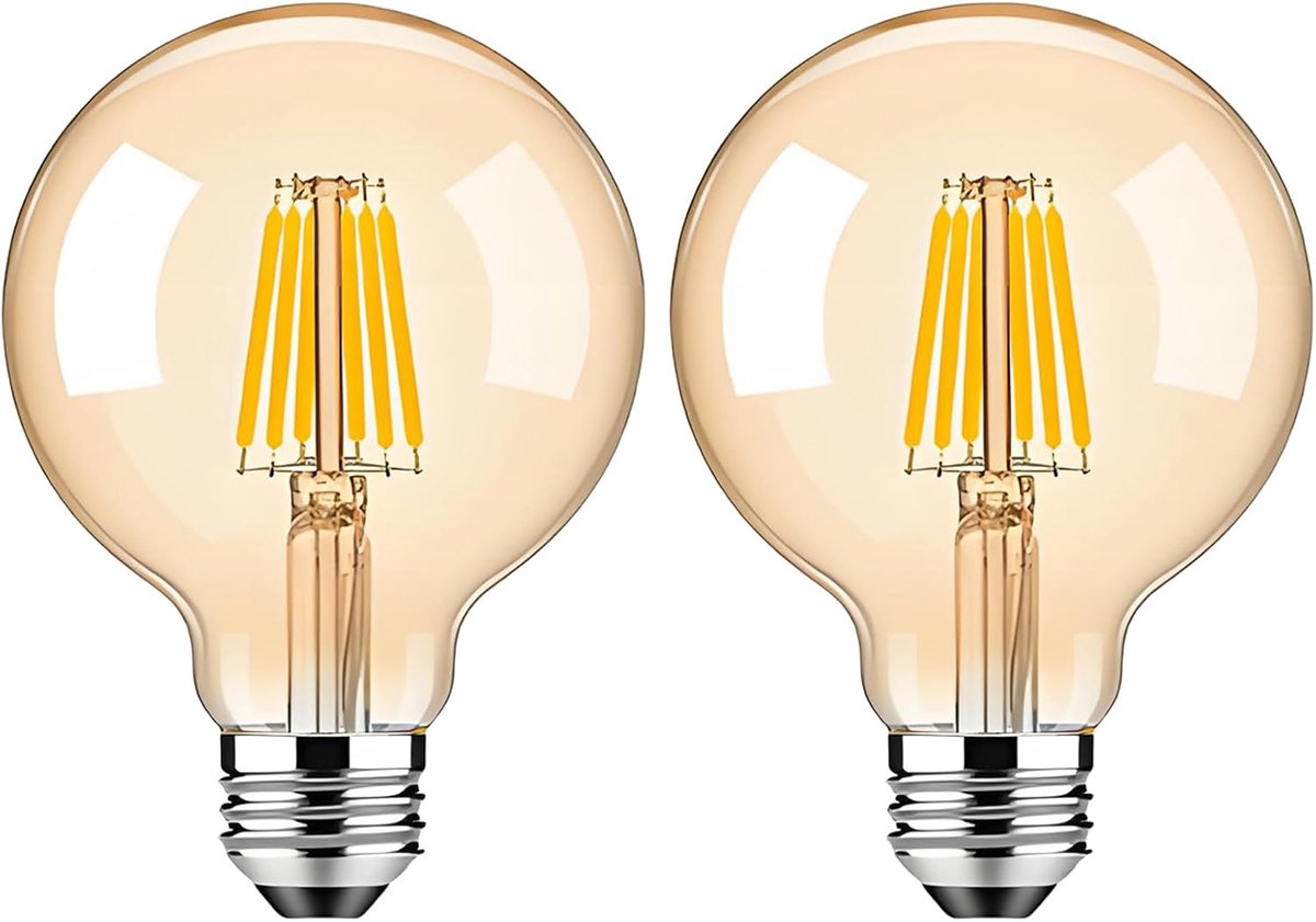 G80 retro Edison LED Bulbs, 6 watt gelijkwaardig aan 60W, 600 lumens 2700K warm wit, amber glas, AC 220-240V, Decoratieve lampen, retro kroonlampen, 2 stuks