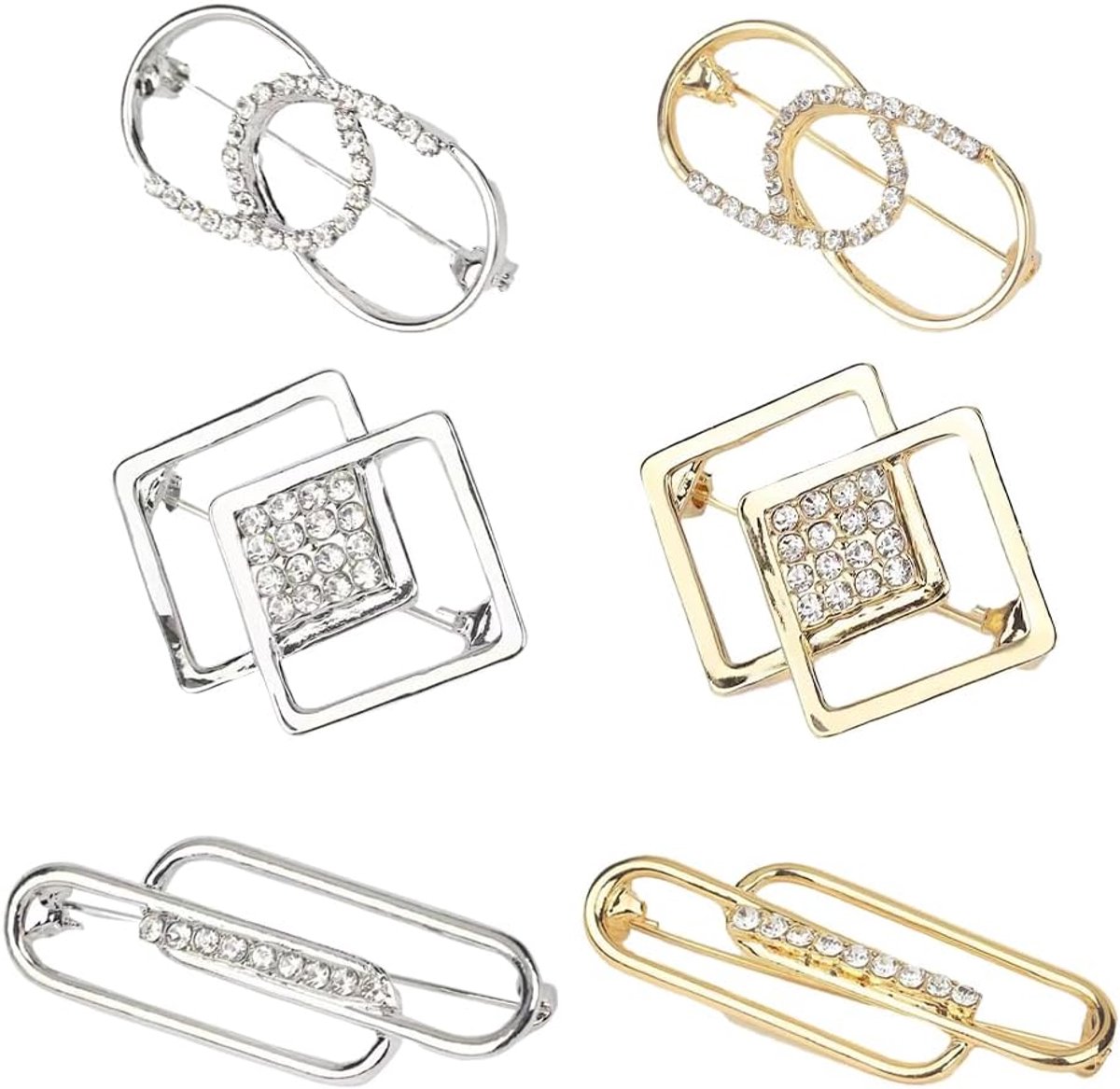 Broches met Kristallen Knopen, Veiligheidsspelden Voor Truien, Broches, Broches met Strass Steentjes, Voor Jas, Trui, Sjaal, Shirt, Jurk, Broek, Rok (Goud + Zilver)