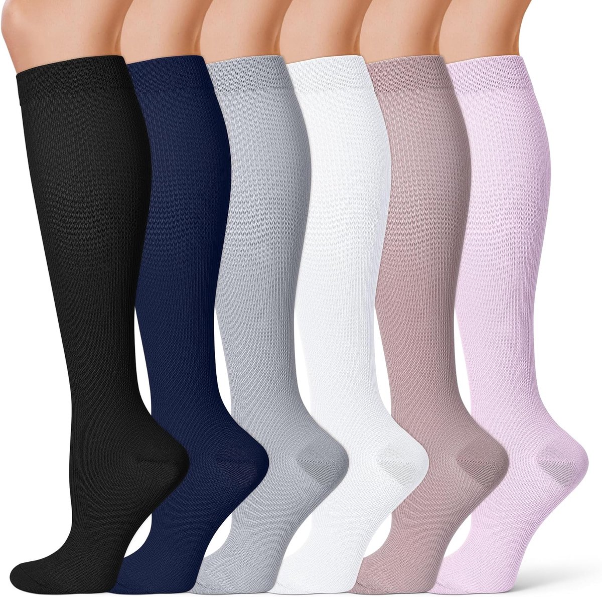 Sokken voor dames en heren, 6 paar compressiesokken die het beste zijn voor atletisch, verpleging, hardlopen, vliegreizen