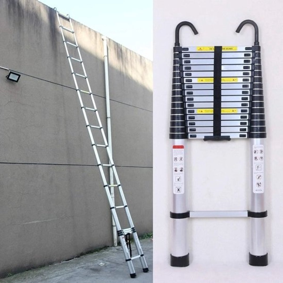 QPFO® telescopische ladder - 6,2 meter - Opvouwbare uitschuifladder met afneembare haken en antislipvoeten voor professionele klussen