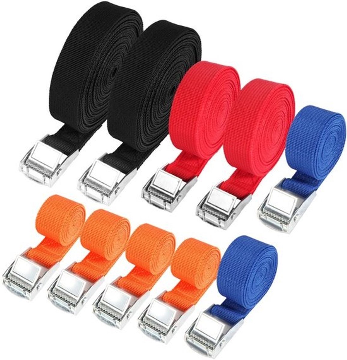 Dailygoods - 10 sjorbanden - met klauwgesp - 1 tot 6 meter - 250 kg belastbaar