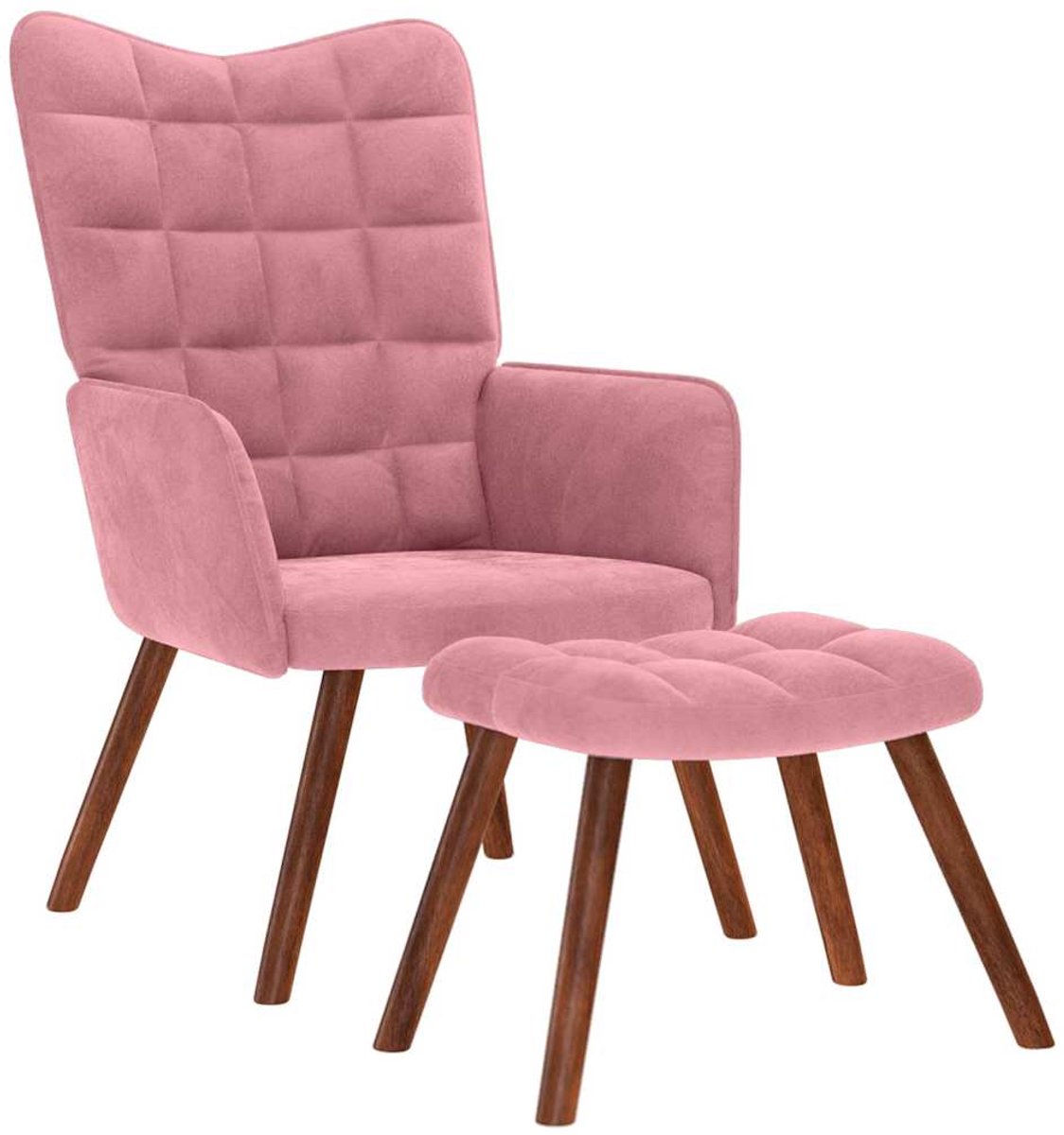 vidaXL Relaxstoel - met - voetenbank - fluweel - roze