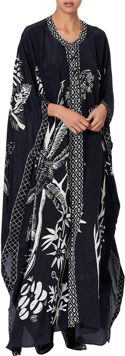Boho Kimono Lange Vest Ruime Loungewear Oversized Kaftan Strand Dress Cover Ups Gewaden - zwart - Een maat
