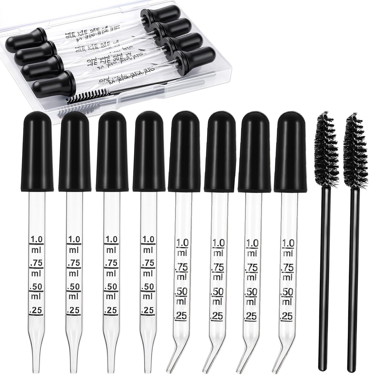 8 pipetdruppelaar, druppelaar met afmetingen van 1 ml met 2 reinigingsgereedschappen, transparante vloeibare pipetten voor het overbrengen van een groot aantal vloeistoffen (twee modellen)
