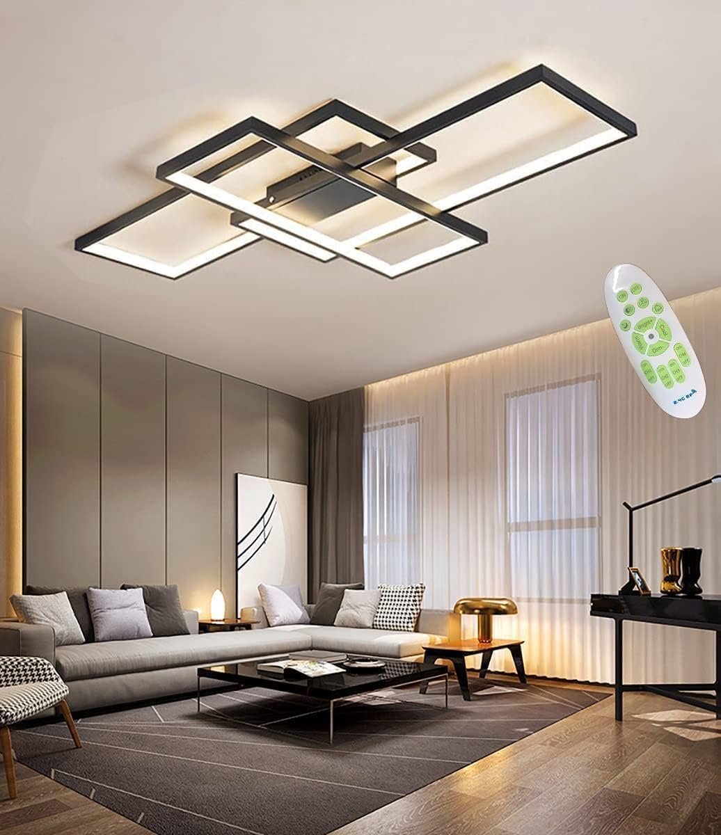 Plafond Light Contemporary Plafondlamp Living Room Atmospheric Rechthoekige plafondspots Aluminium Acryl Bedroom Lamp Spotlight Continu dimmen met afstandsbediening,zwart,L80cm