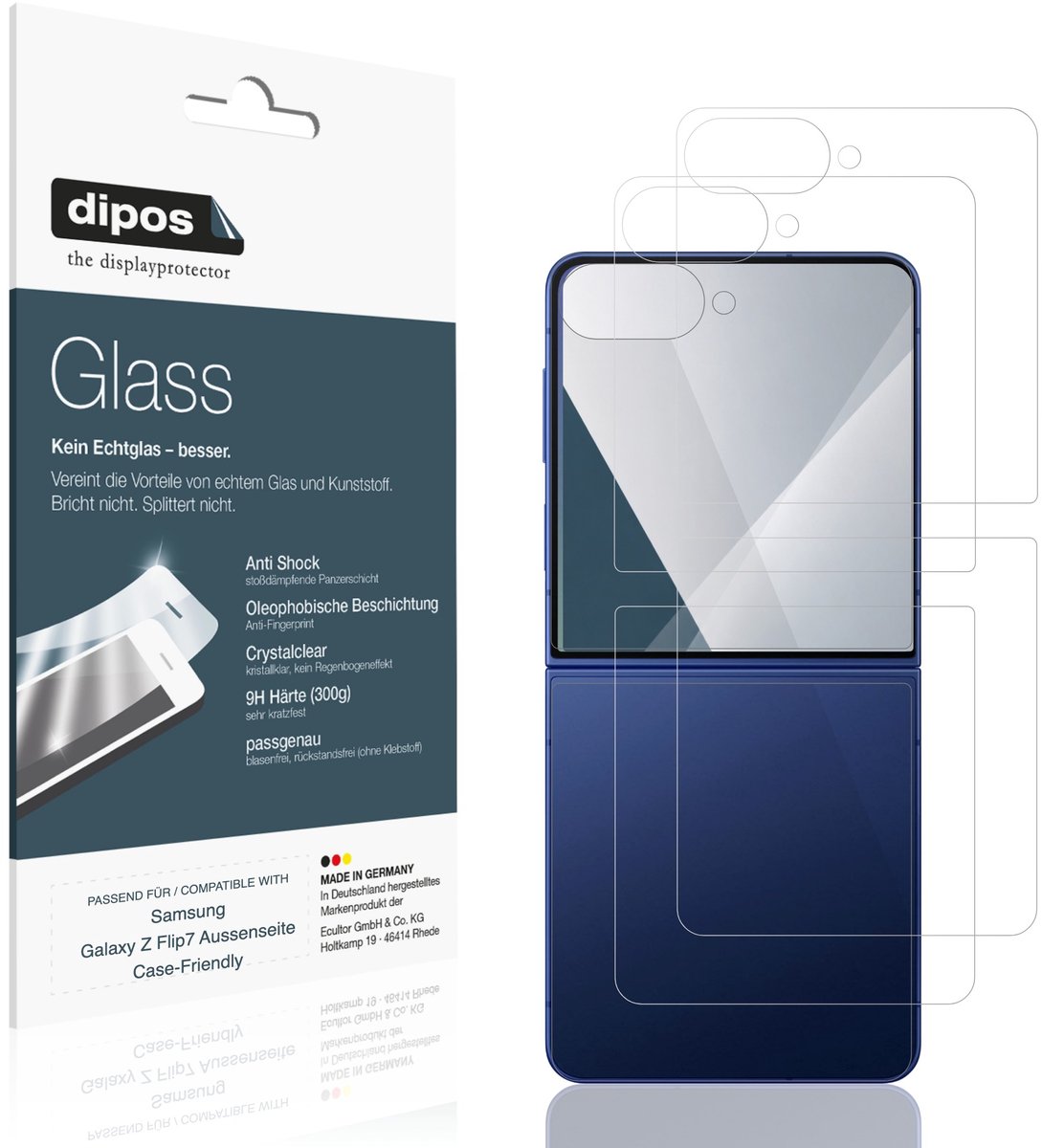 dipos – 2x Pantserfolie geschikt voor Samsung Galaxy Z Flip7 Buitenkant Case-Friendly | 9H Screenprotector (1x buitenscherm + 1x achterkant)