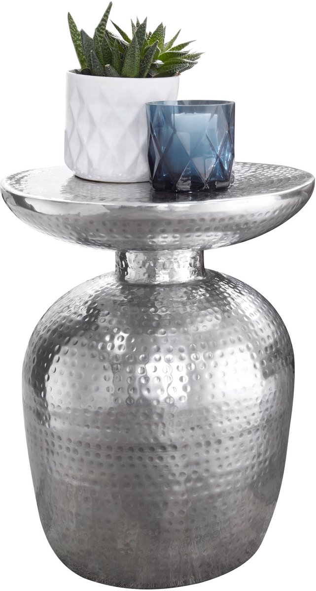 bijzettafel DELYLA aluminium 36 x 46 x 36 cm tafel zilver oosters rond | Designtafel design metaal modern | Kleine tafel | Kleine Hammerschlag Abstelltisch