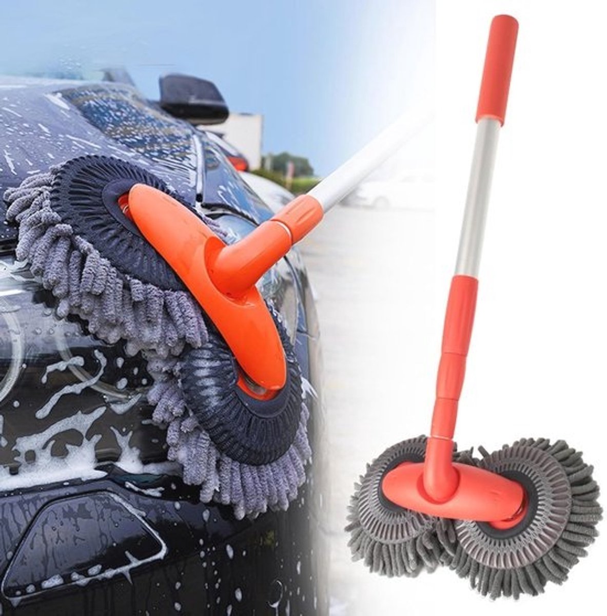 Flexibele autowasborstel - met lange handgreep - Telescopische microvezelreinigingsborstel - voor auto en caravan