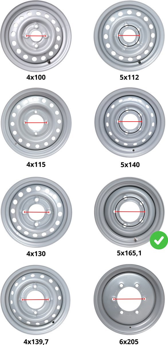 Losse 12 inch aanhanger velg - 4.5Jx12 - Ifor Williams - steekmaat: 5x165,1 - draagvermogen: 900 kg - naafdiameter: 114,5 mm - ET0