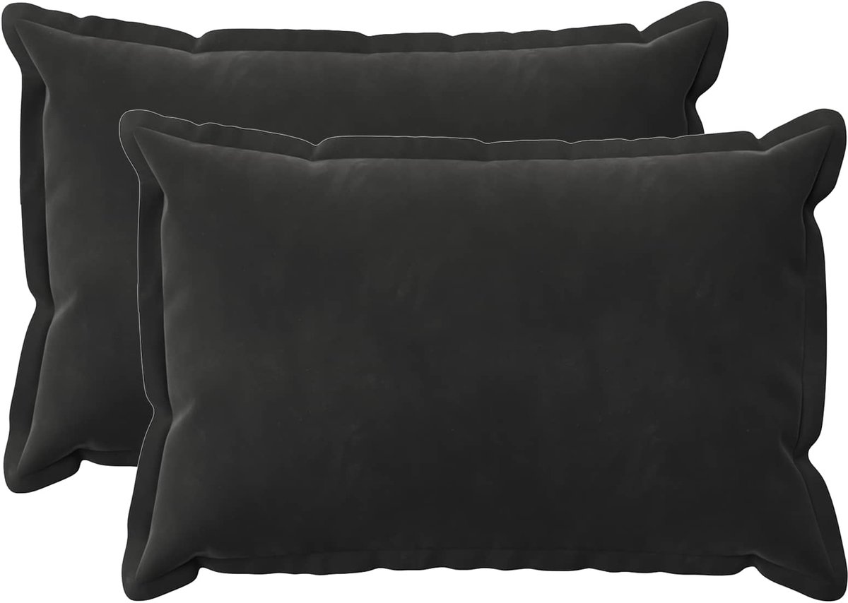 vidaXL Dekenkussen - 2 - st - HOUTEN - Zwart - 50 - x - 80 - cm - fluweel