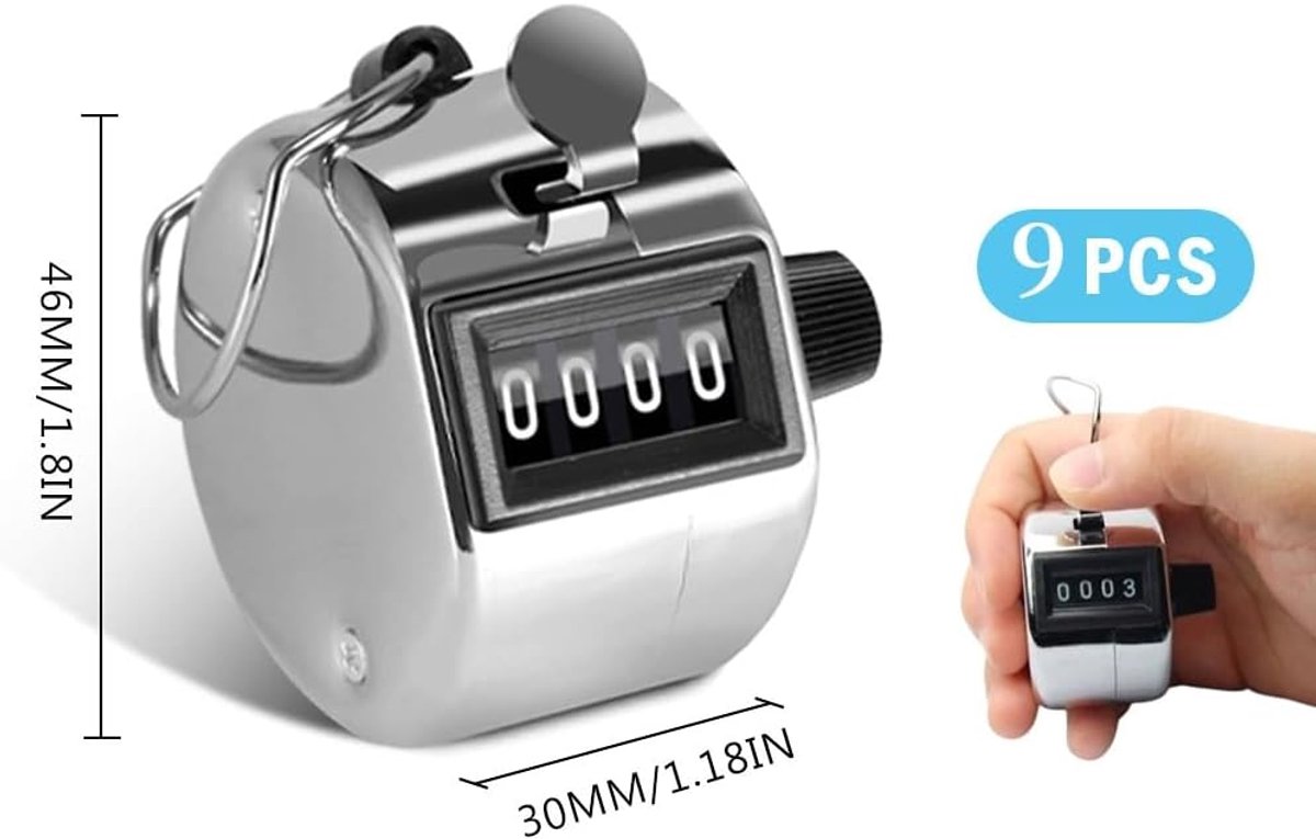 9 Pcs Mechanical Hand Counters, Hand Counters, Finger Counter, Clicker, Pedometer, 4-Digit Hand Counter, for Sports - ShopVlot