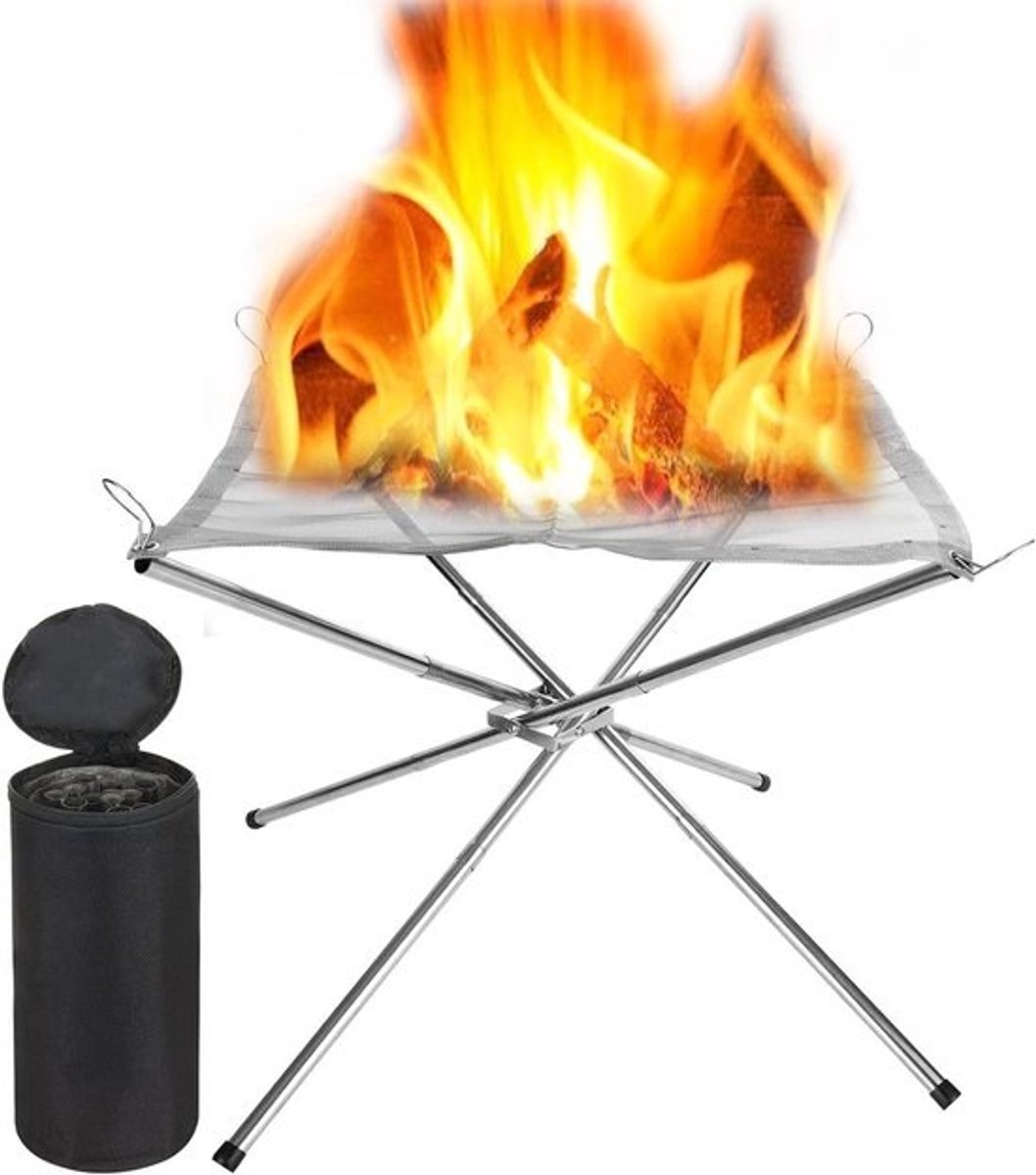 Vuurkorf voor buiten - 42 cm - Opvouwbare vuurschaal - van roestvrij staal - Draagtas - Voor camping en picknick - Outdooraccessoire
