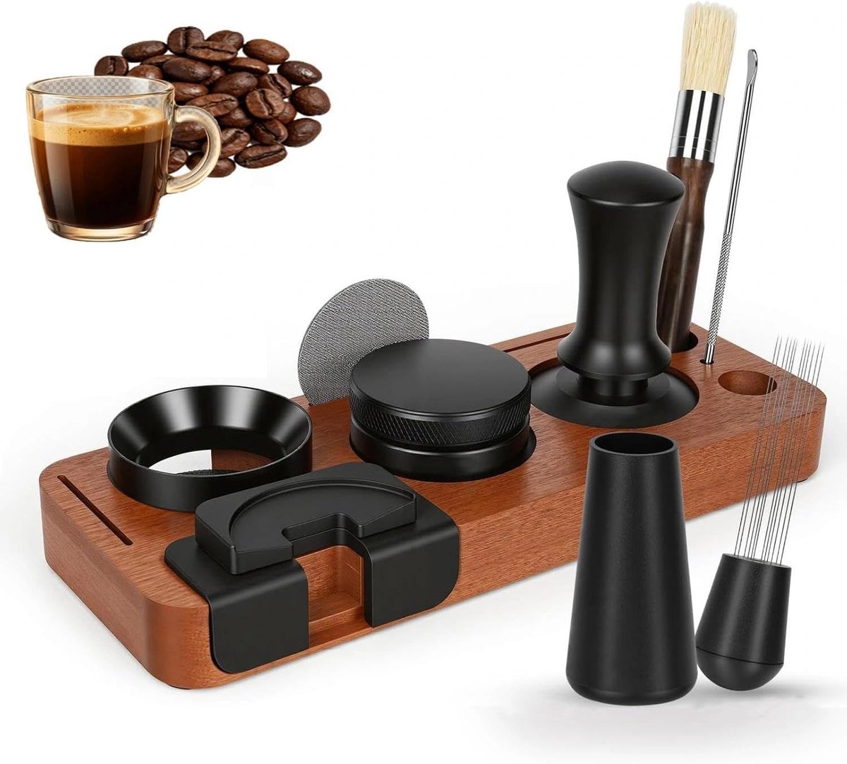 8-delige espresso-Barista-set (51 mm), filterhouder accessoires, koffiestamper, met tamperstation, voor koffiezetapparaat, kantoren, keukens en cafés