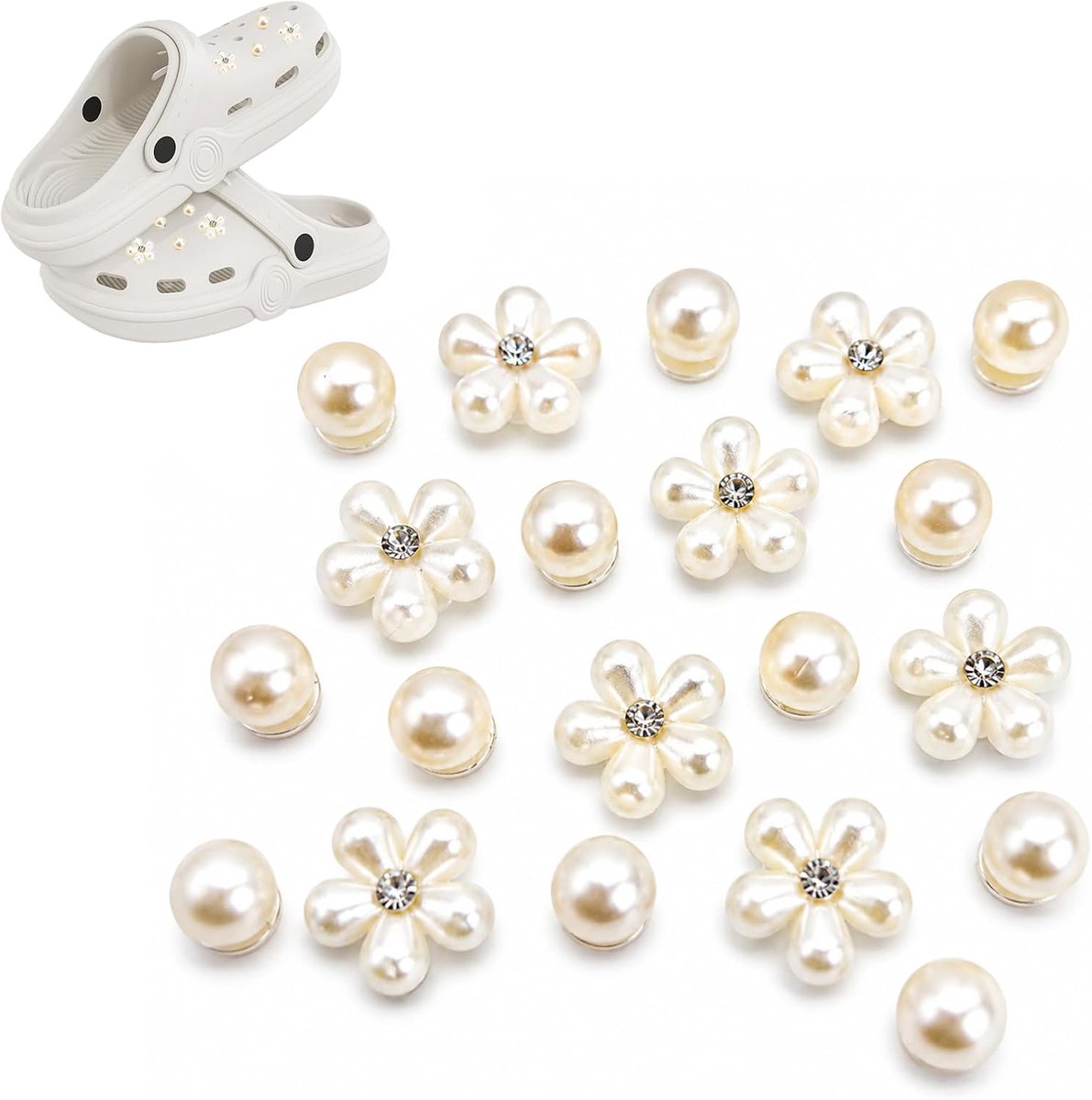 20 stuks bloemen parel schoensieraden schoenbedels, schoenaccessoires van strass, schoendecoraties om te knutselen, voor volwassenen, vrouwen en meisjes, doe-het-zelf