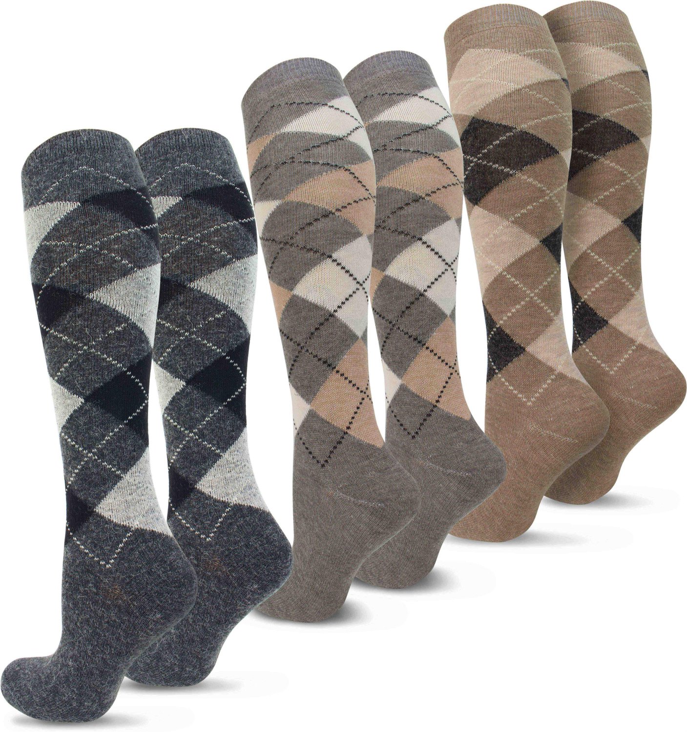 3 paar alpaca-kniekousen met ruitjespatroon