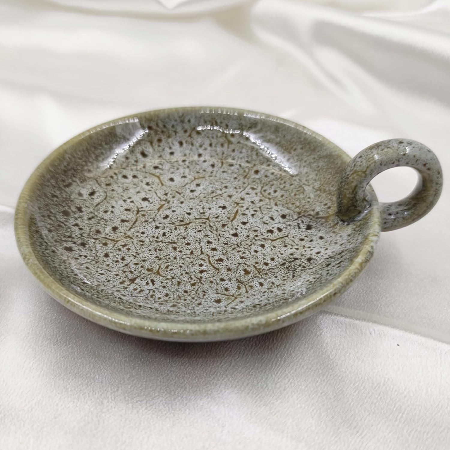 Ceramisch wierookhouder 12.5 cm - blauwgroen - met handvat - ideaal voor reinigingsrituelen - Homevero