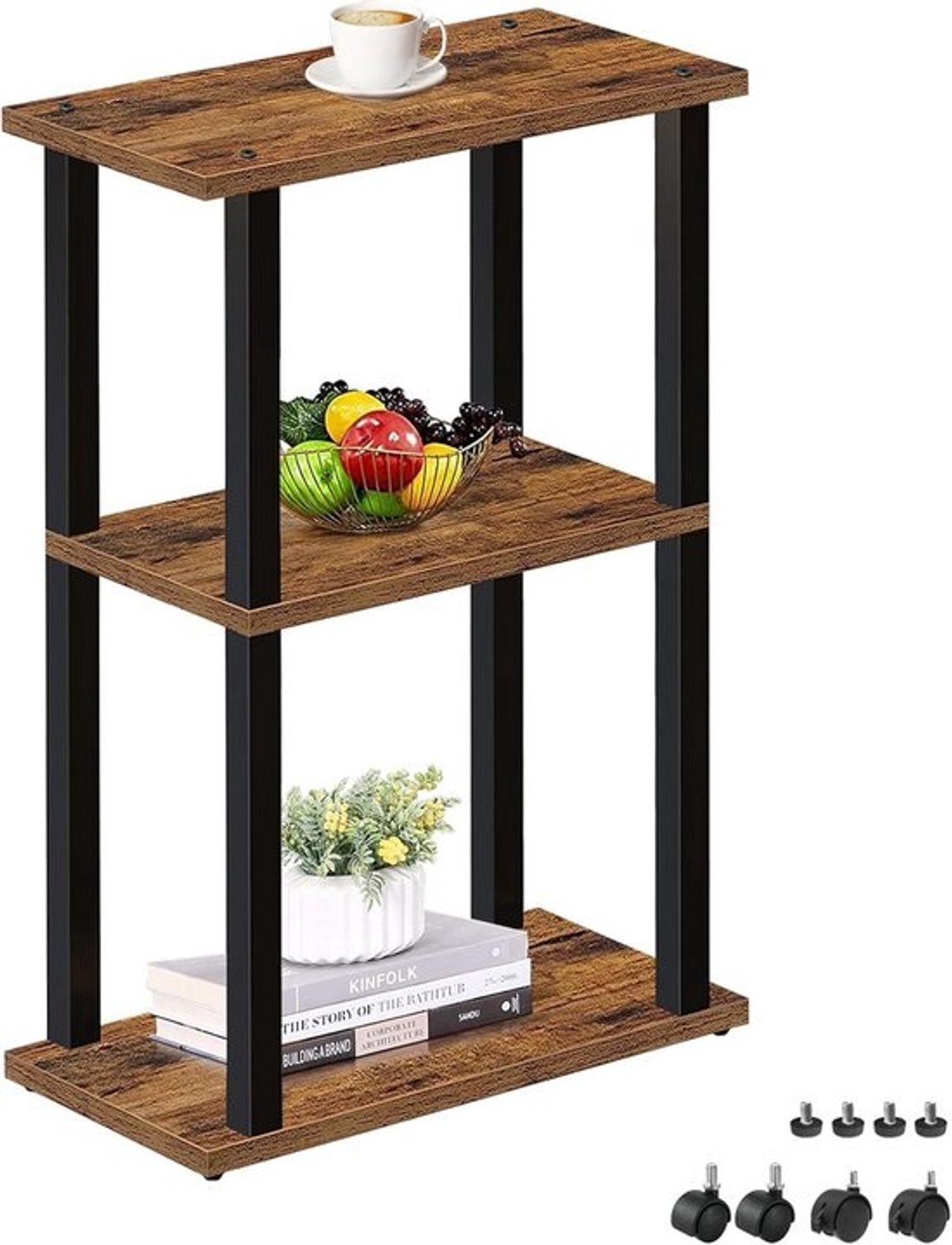 Smalle bijzettafel - Met wieltjes - 3 niveaus - Voor woonkamer of slaapkamer