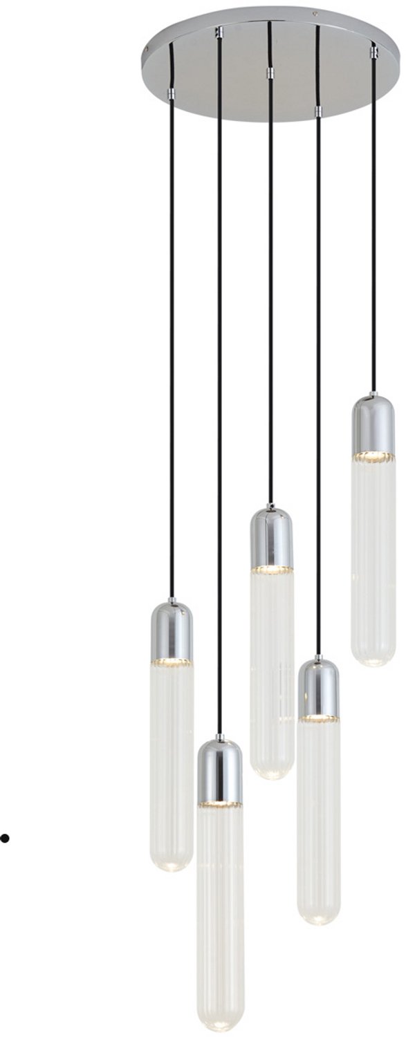 Qazqa art deco hanglamp - Walcott - chroom, rond, 5-lichts, 42.5cm, ideaal als woonkamer lamp
