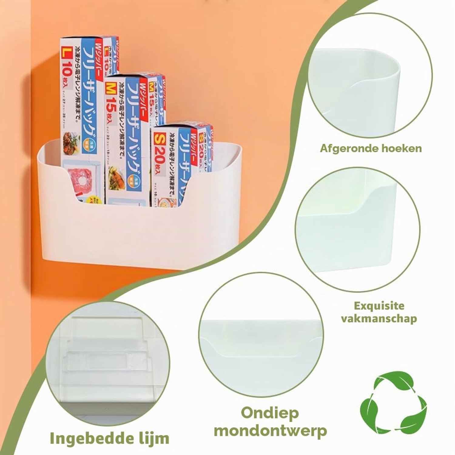 Keukenkast Deur Opbergbakjes – Set van 2 – Zelfklevende Organizers voor Binnenkant Kastdeur – Wit