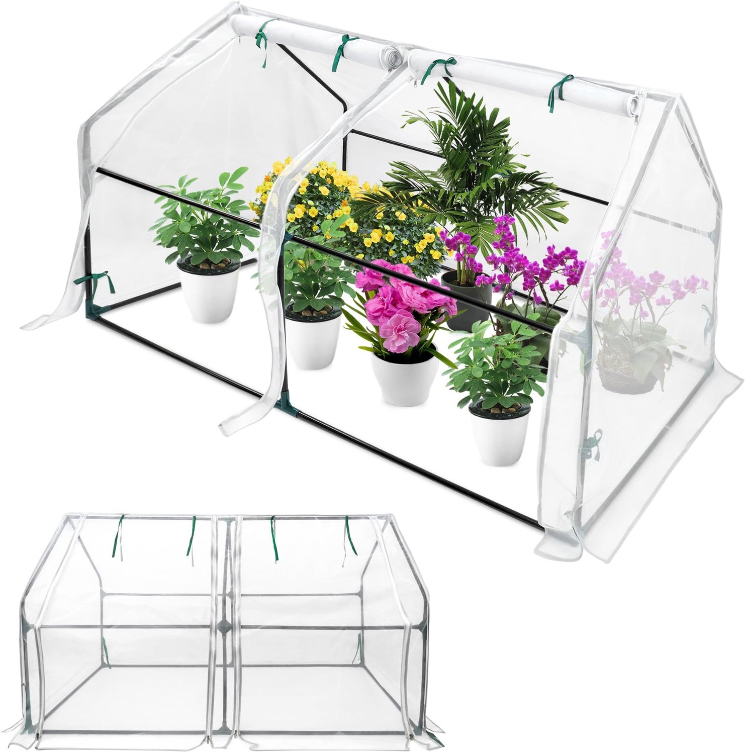 Famanu – Kweekkas 180x90x90 cm, glasvezel en ijzeren frame, met roldeuren